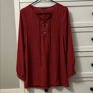 Elegant burnt orange/Red Lace-Up Blouse